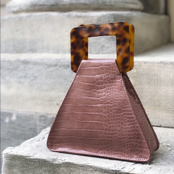 Last 1✨Mock Croc Top Handle Triangle Bag - Mauve - Picture 4 of 5